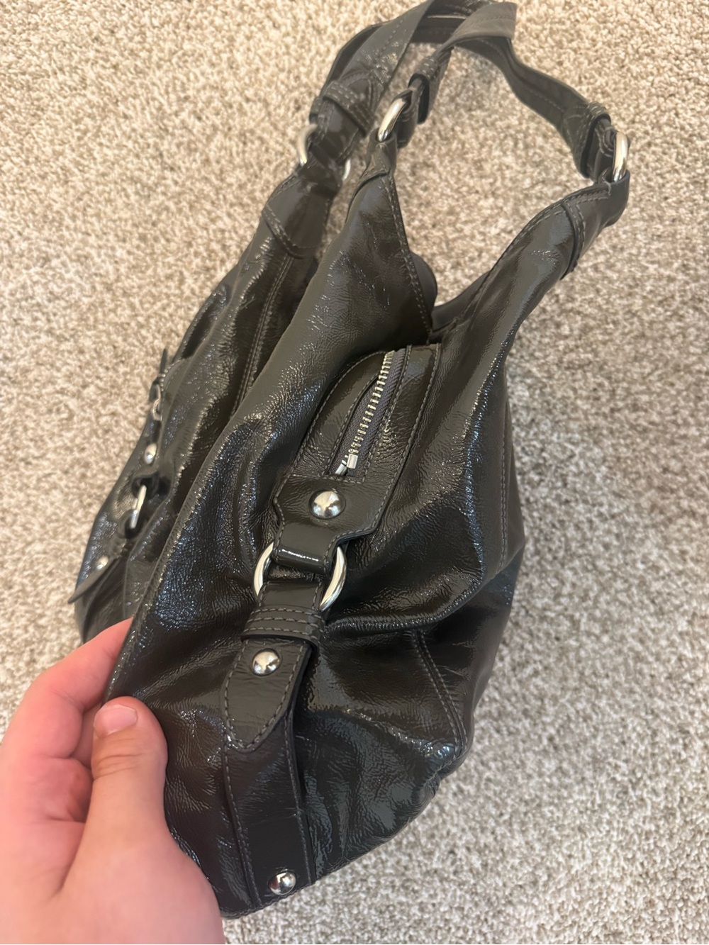 Coach Mia Patent Shoulder Bag in Dark Green USED - Picture 3 of 7
